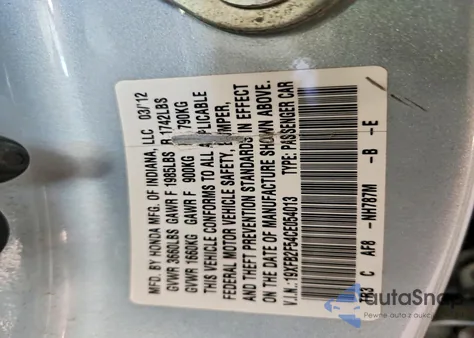 2012 Honda Civic Lx from USA, damaged, VIN 19XFB2F54CE054013